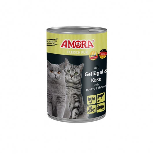 Amora Cat Dose Fleisch Pur mit Geflügel & Käse - 400g, 6 Stück