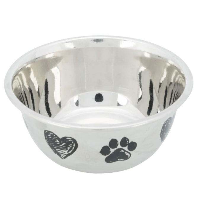 Trixie Edelstahlnapf mit Pfoten und Herzen - 0,5 l/ø 13 cm
