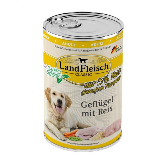 Landfleisch Dog Classic Geflügel mit Reis & Gartengemüse extra mager - 400g, 6 Stück