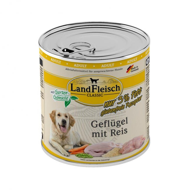 Landfleisch Dog Classic Geflügel mit Reis & Gartengemüse extra mager - 800g, 6 Stück