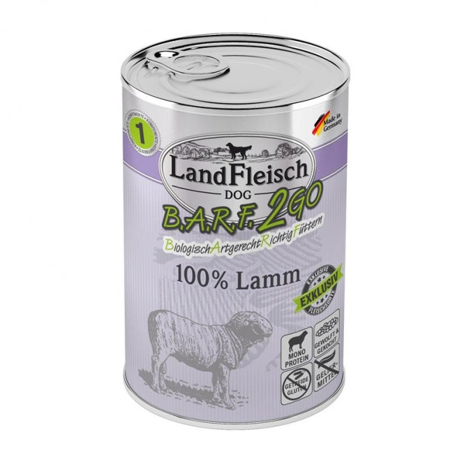 LandFleisch B.A.R.F.2GO Exklusiv 100% vom Lamm 400g, 6 Stück
