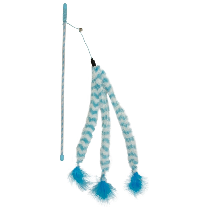 Duvoplus Cat Toy Spielangel Catchy Plüsch-Schwanz - blau/weiß Tierbedarf