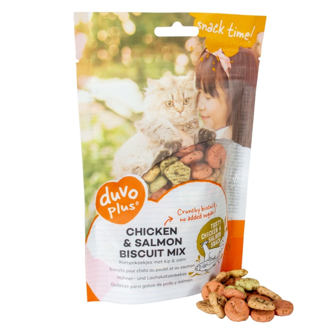 DUVO Duvoplus Cat Snack Hähnchen-Lachs-Keksmischung 50g – Katzensnack