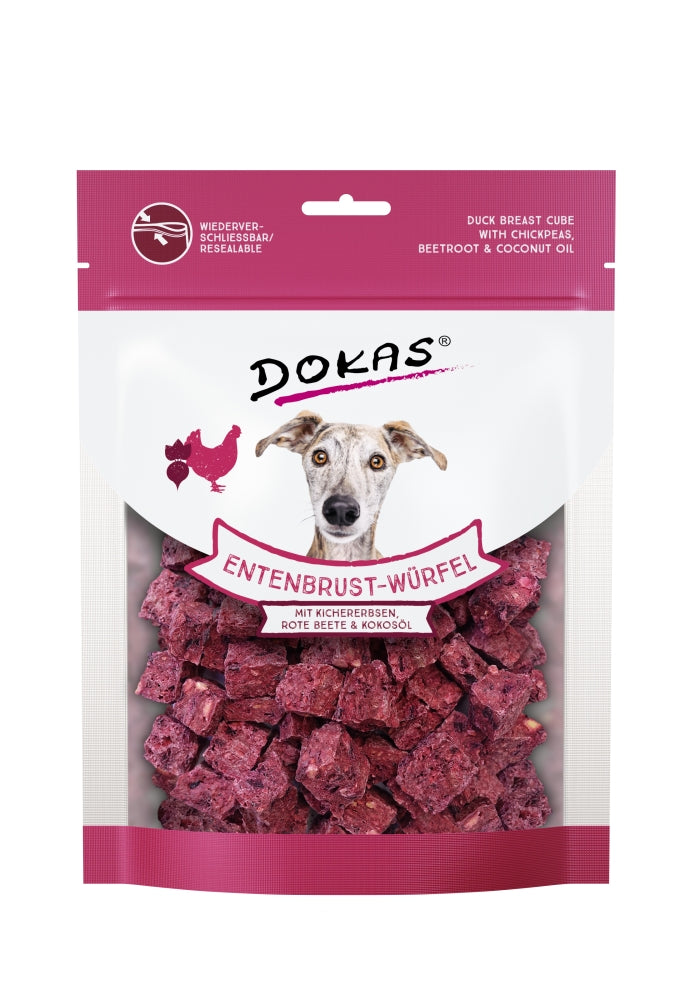 Dokas Dog Snack Entenbrust-Würfel mit Kichererbsen, Rote Beete 150g Hundefutter