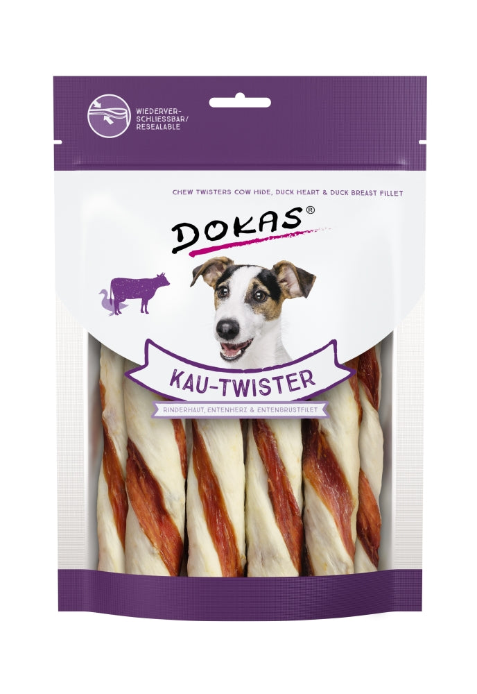 Dokas Dog Snack Kau Twister Rinderhaut, Entenherz & Entenbrust 200 g