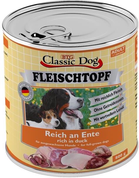 Classic Dog Fleischtopf Ente 800g, 6 Stück