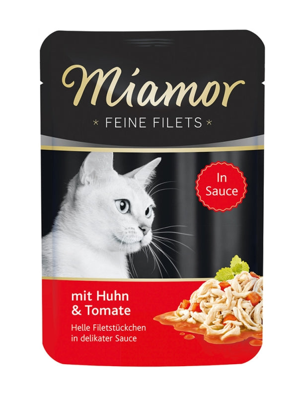Miamor Feine Filets PB 100g - Feine Filets Huhn & Tomatenjelly, 24 Stück