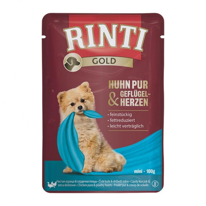Rinti PB Gold Huhn Pur & Geflügelherzen 100g, 10 Stück