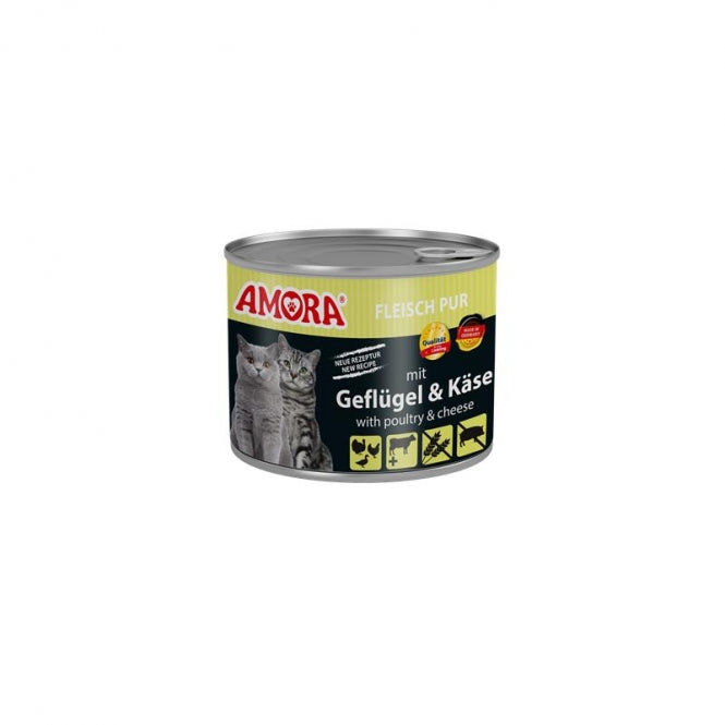 Amora Cat Dose Fleisch Pur mit Geflügel & Käse - 200g, 6 Stück