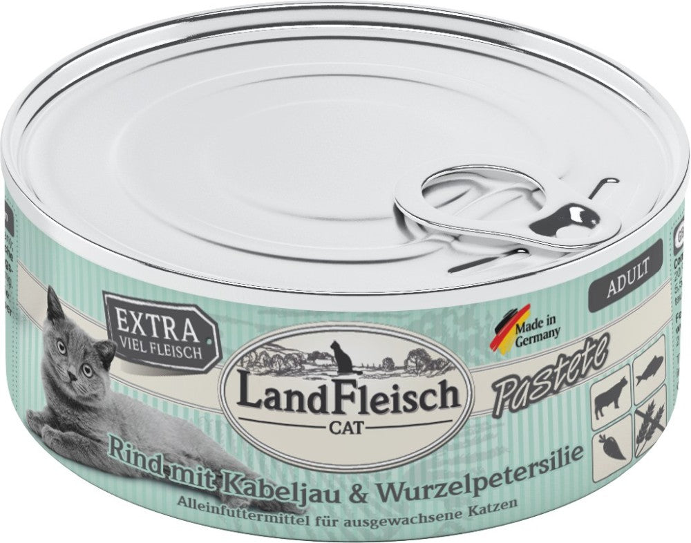 Landfleisch Cat Adult Pastete Rind, Kabeljau, Wurzelpetersilie - 100 g, 6 Stück Katzenfutter