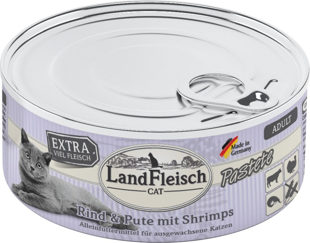 Landfleisch Cat Adult Pastete Rind, Pute & Shrimps - 100 g, 6 Stück Katzenfutter