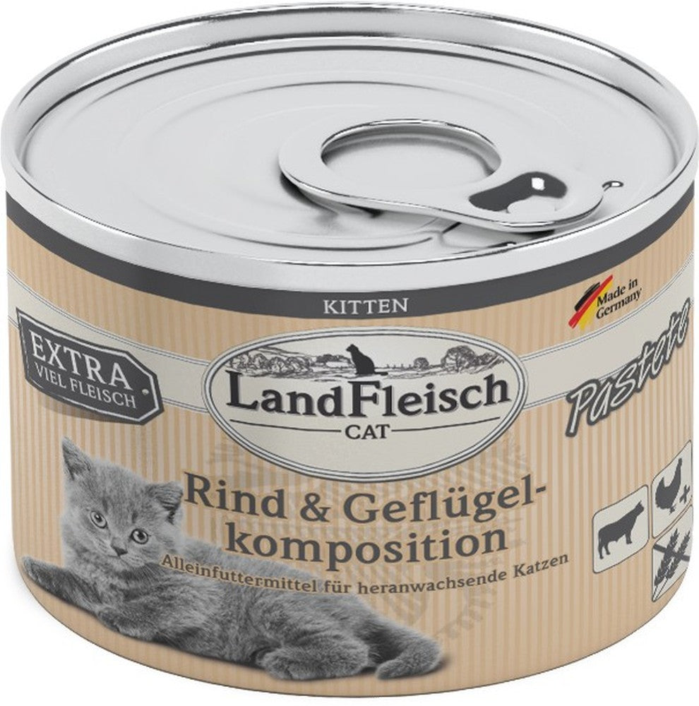 Landfleisch Cat Kitten Pastete Rind & Geflügelkomposition - 195 g, 6 Stück
