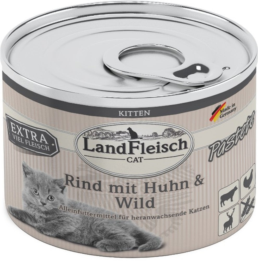 Landfleisch Cat Kitten Pastete Rind, Huhn & Wild - 195 g, 6 Stück