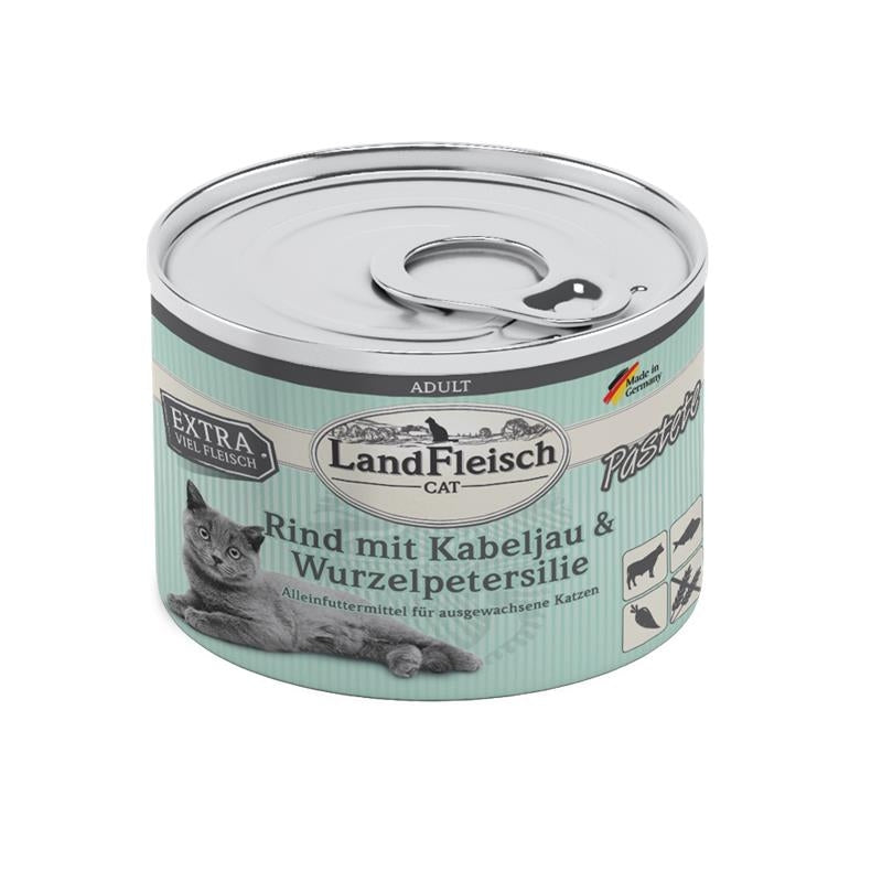Landfleisch Cat Adult Pastete Rind, Kabeljau, Wurzelpetersilie - 195 g, 6 Stück