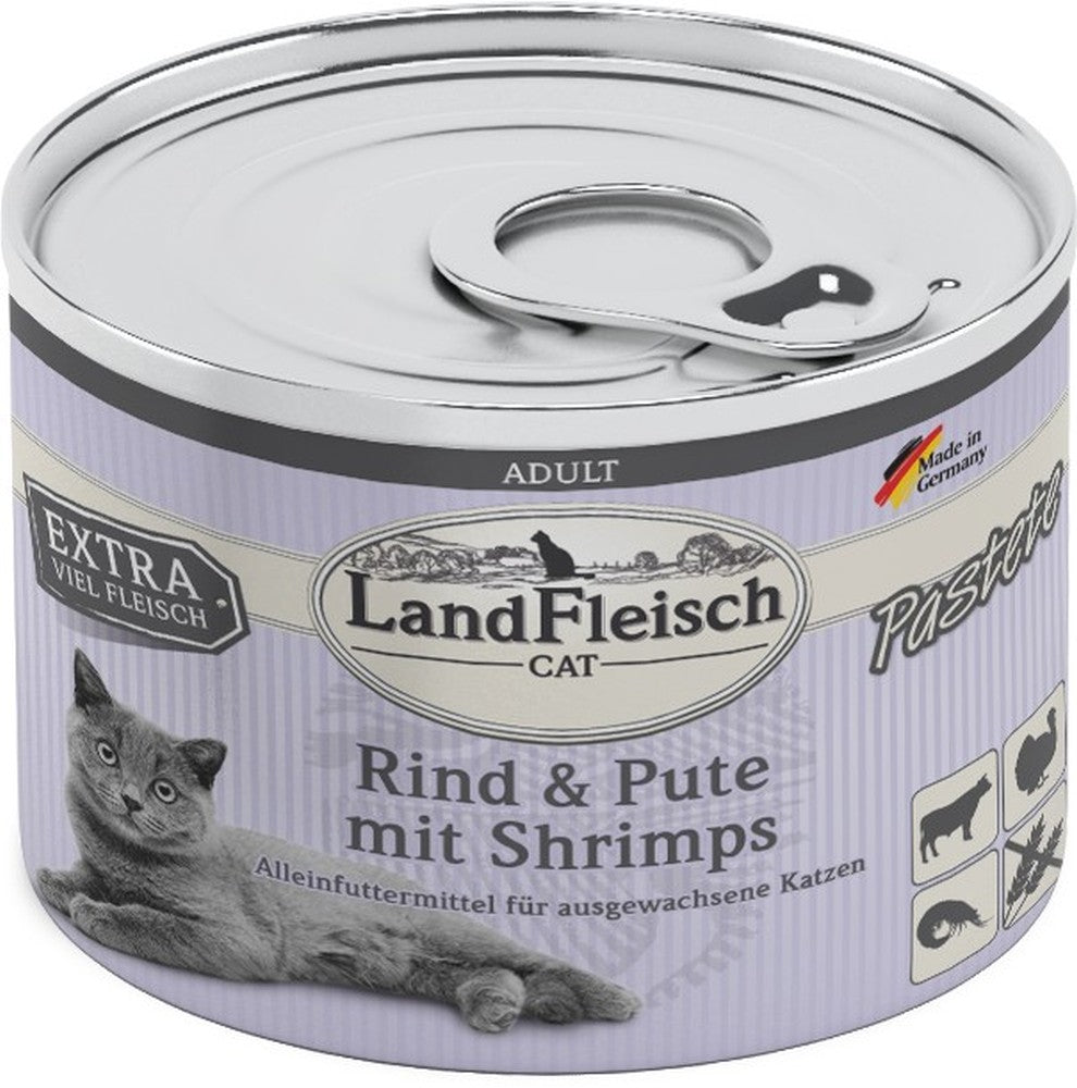 Landfleisch Cat Adult Pastete Rind, Pute & Shrimps - 195 g, 6 Stück