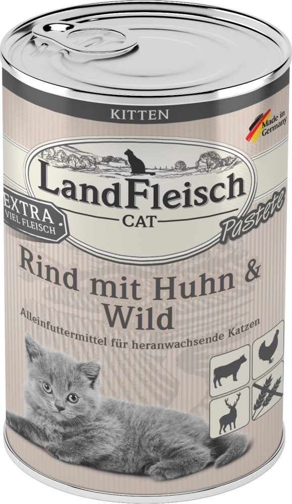 Landfleisch Cat Kitten Pastete Rind, Huhn & Wild - 400 g, 6 Stück