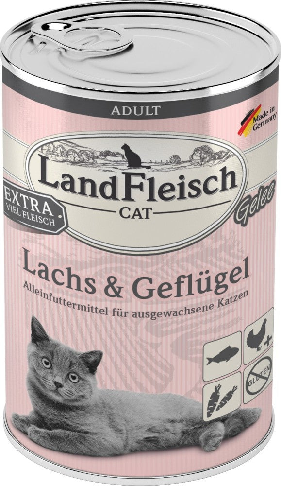 Landfleisch Cat Adult Gelee mit Lachs & Geflügel 400 g, 6 Stück