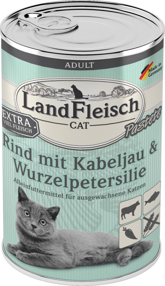 Landfleisch Cat Adult Pastete Rind, Kabeljau, Wurzelpetersilie - 400 g, 6 Stück