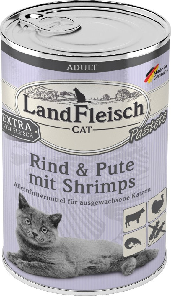 Landfleisch Cat Adult Pastete Rind, Pute & Shrimps - 400 g, 6 Stück