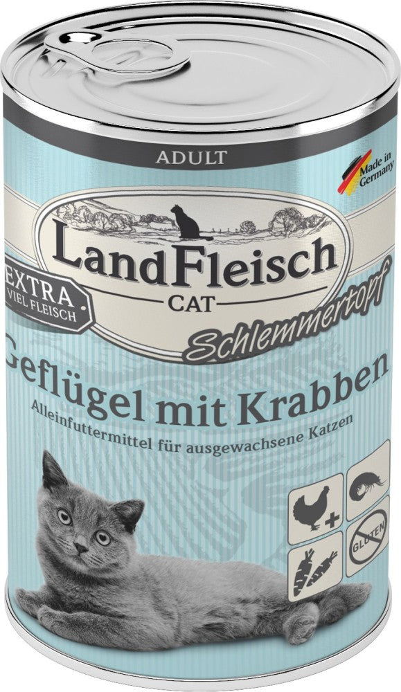 Landfleisch Cat Adult Schlemmertopf mit Geflügel & Krabben 400 g, 6 Stück