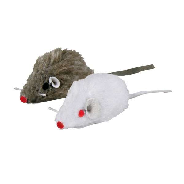 Trixie 2 Plüschmäuse mit Schelle - weiß / grau Tierbedarf