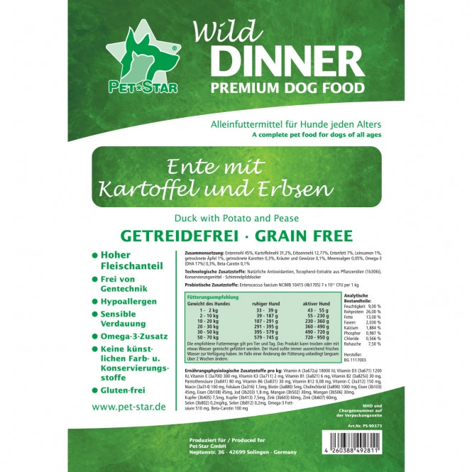 Wild Dinner Ente - Getreidefrei - 12 kg
